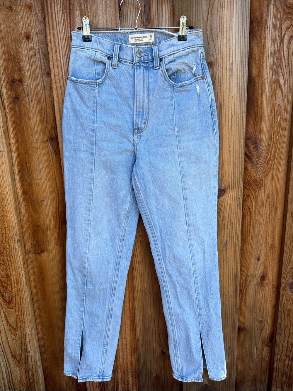 Abercrombie & Fitch Light Blue High-Rise Jeans with Front Seam and Ankle Slits